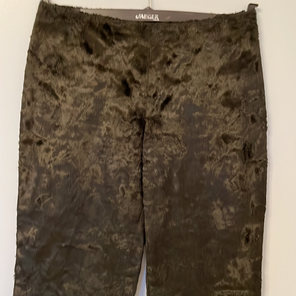 Caractère Dark Olive Green Crushed Velvet Pants, 44 IT, US 8